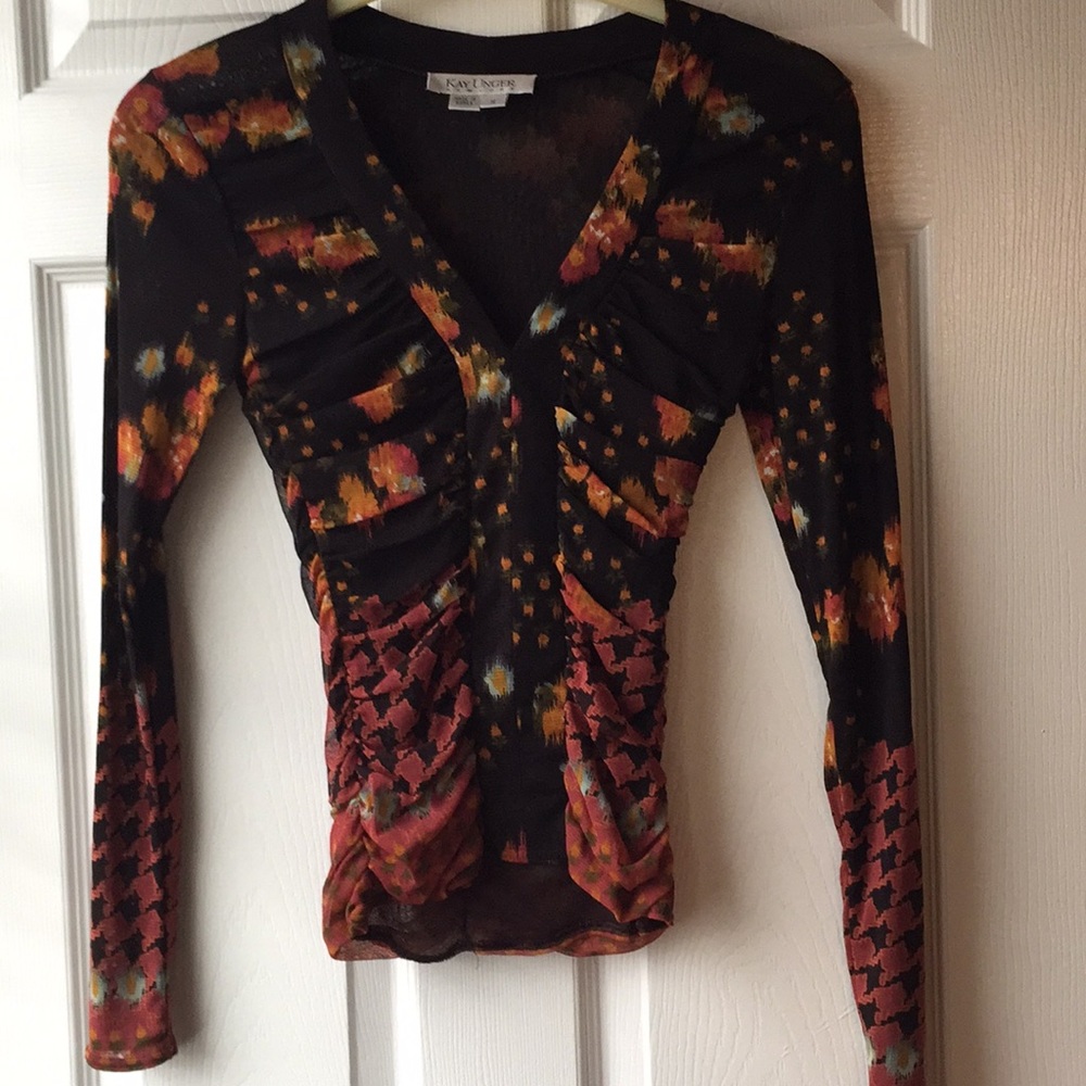 Black Multi-Color Kay Unger Designer Top-Stretchy